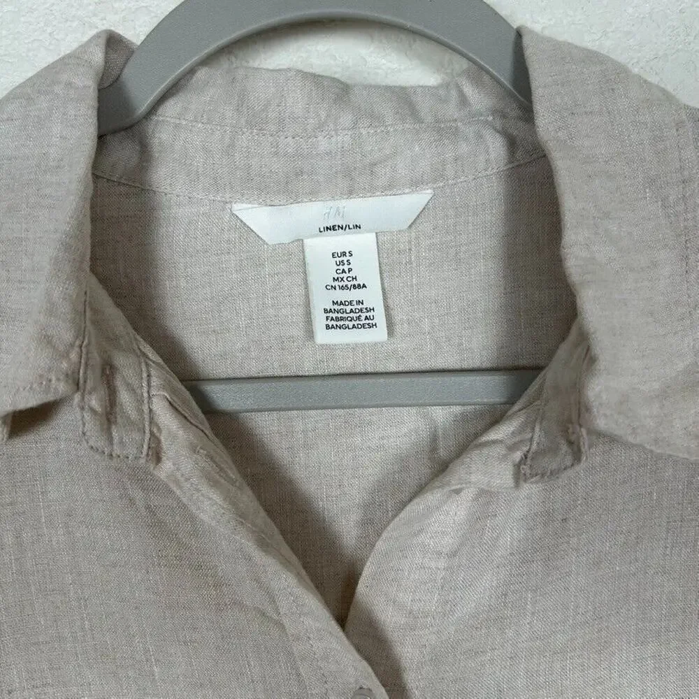 H&M Light Beige Button-Down Linen Blend Shirt - Picture 3 of 9